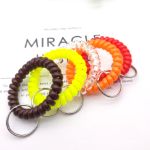 Colorful Flexible Spiral Coil Stretchable Spring Wristband with Key Ring for Office, Workshop, Shopping Mall